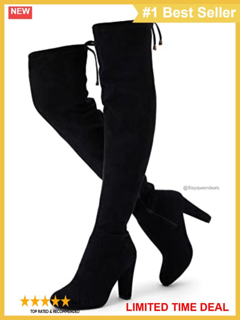Suede Thigh High Over The Knee Boots Block Heel Adjustable Tie Pull On